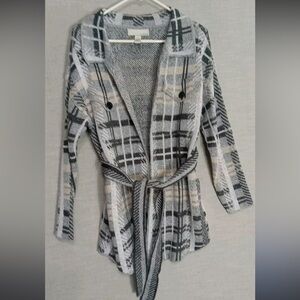 Plaid Womens By Design Belted Cardigan Womens Gray Agnes Long Sleeve Sweater MD